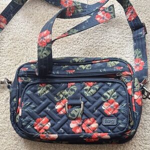 Lug Crossbody Bag with Floral Design - Navy and Red
